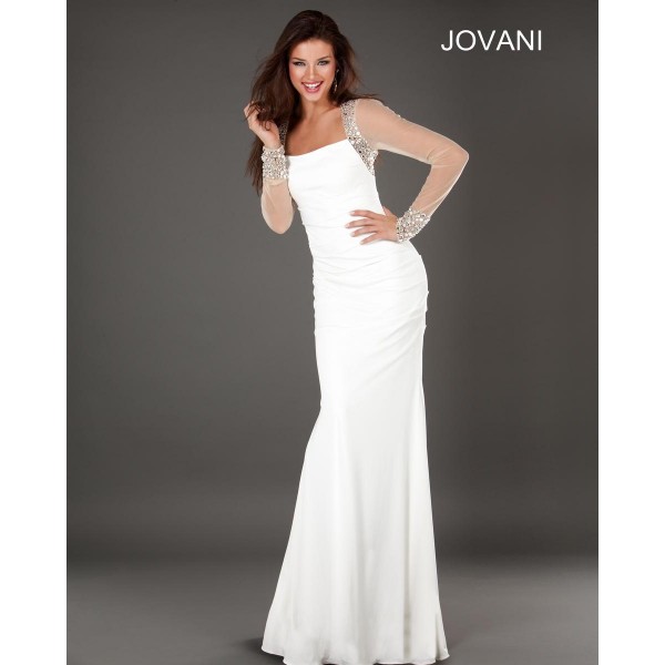 JOVANI Sheer Sleeved Gown